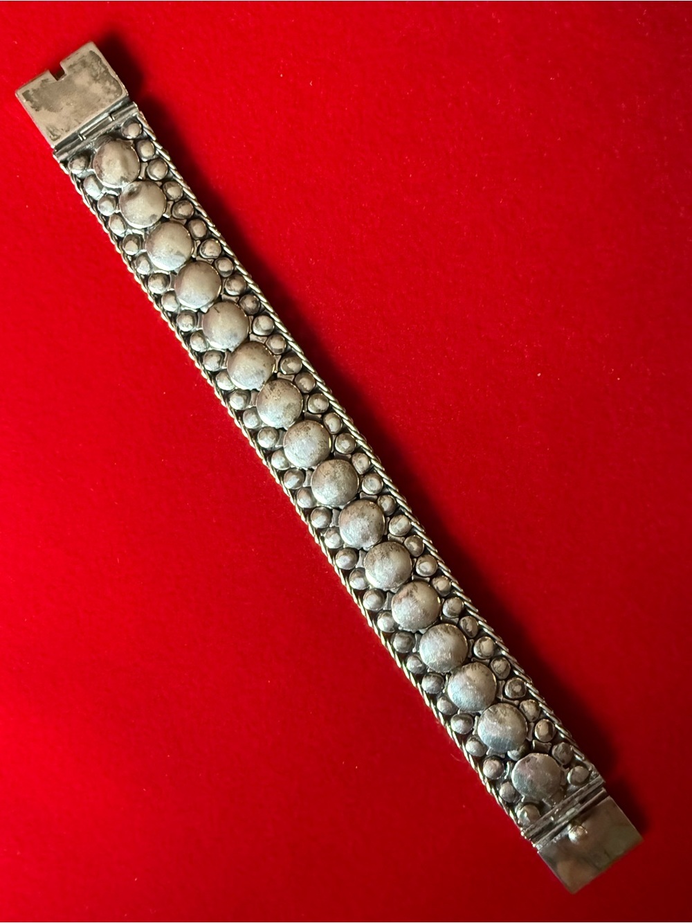 Vintage Sterling Silver 925 Heavy Wide Cuff Bracelet 58g Bali Dot Suarti Style